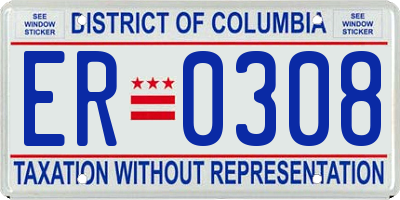 DC license plate ER0308