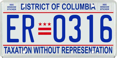 DC license plate ER0316