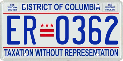 DC license plate ER0362