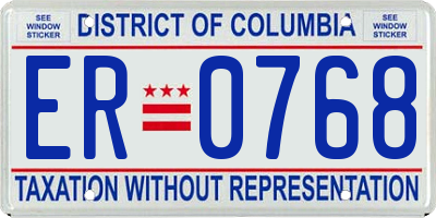 DC license plate ER0768