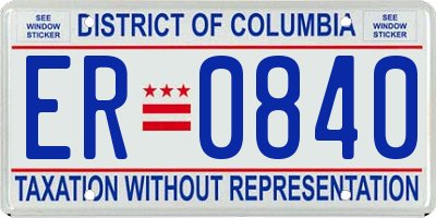 DC license plate ER0840