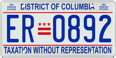DC license plate ER0892