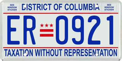 DC license plate ER0921
