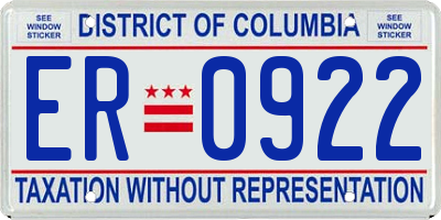 DC license plate ER0922