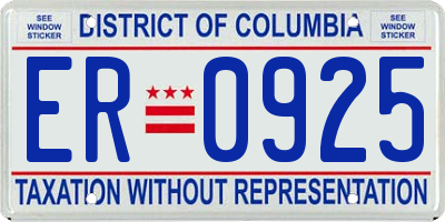DC license plate ER0925