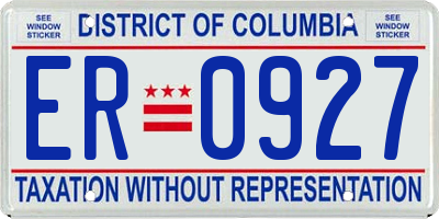 DC license plate ER0927