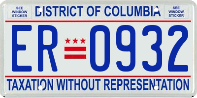 DC license plate ER0932