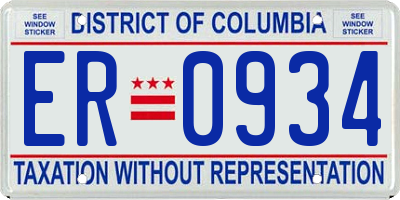 DC license plate ER0934
