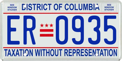 DC license plate ER0935