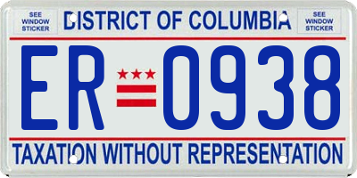 DC license plate ER0938