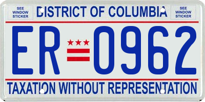 DC license plate ER0962