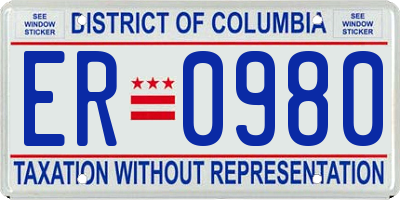 DC license plate ER0980