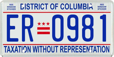 DC license plate ER0981