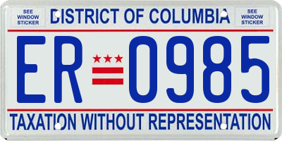 DC license plate ER0985