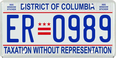 DC license plate ER0989