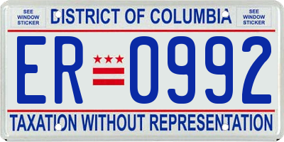 DC license plate ER0992