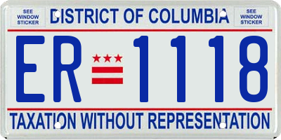 DC license plate ER1118