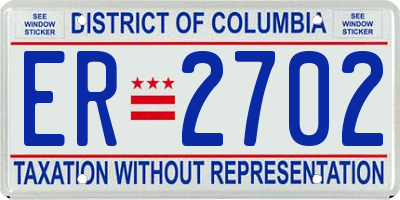 DC license plate ER2702