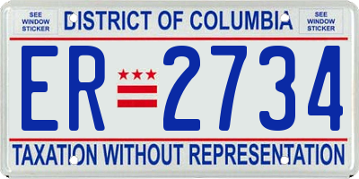 DC license plate ER2734