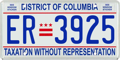 DC license plate ER3925