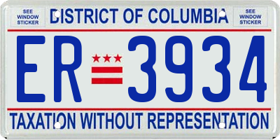 DC license plate ER3934