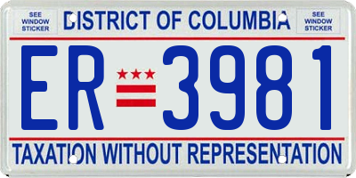 DC license plate ER3981