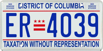 DC license plate ER4039