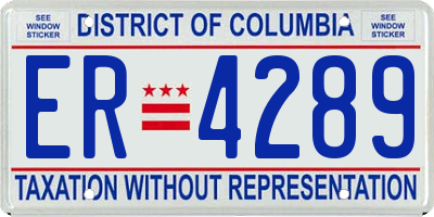DC license plate ER4289