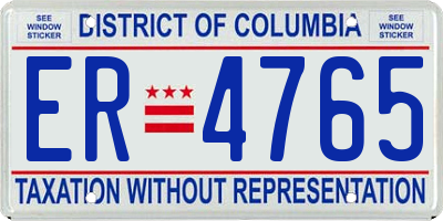 DC license plate ER4765
