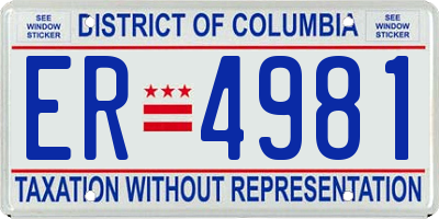 DC license plate ER4981