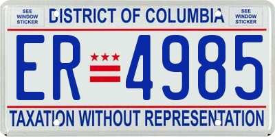 DC license plate ER4985