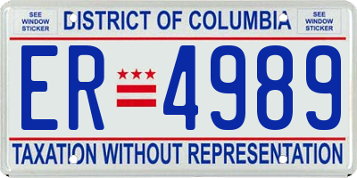 DC license plate ER4989