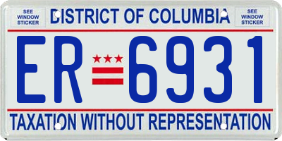 DC license plate ER6931