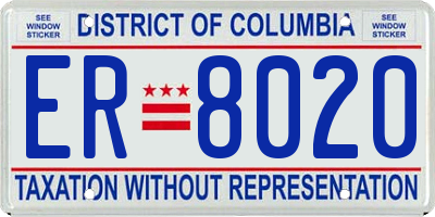 DC license plate ER8020
