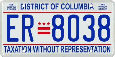 DC license plate ER8038