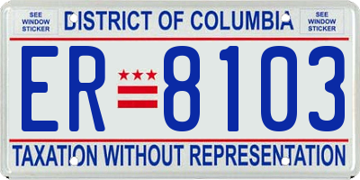 DC license plate ER8103