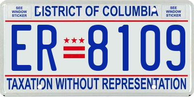 DC license plate ER8109