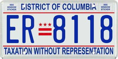 DC license plate ER8118