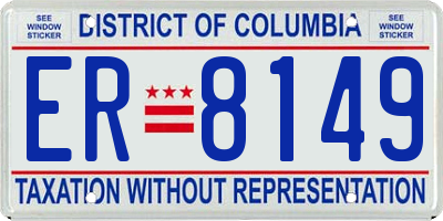 DC license plate ER8149