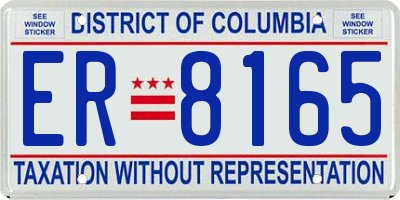 DC license plate ER8165