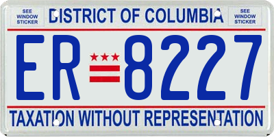 DC license plate ER8227