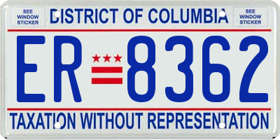 DC license plate ER8362