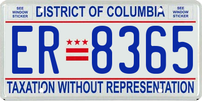DC license plate ER8365