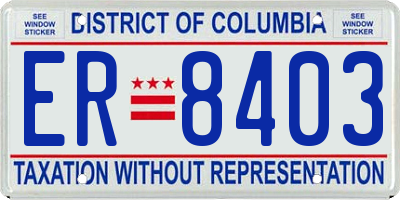 DC license plate ER8403