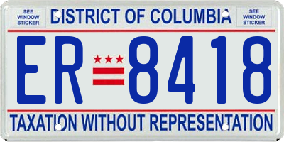 DC license plate ER8418