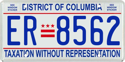 DC license plate ER8562