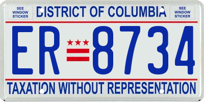 DC license plate ER8734