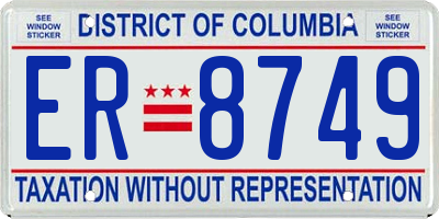 DC license plate ER8749