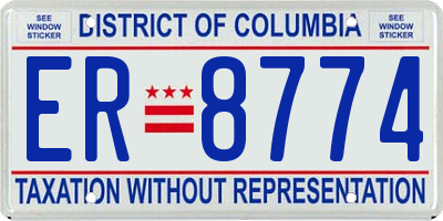 DC license plate ER8774