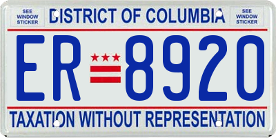 DC license plate ER8920